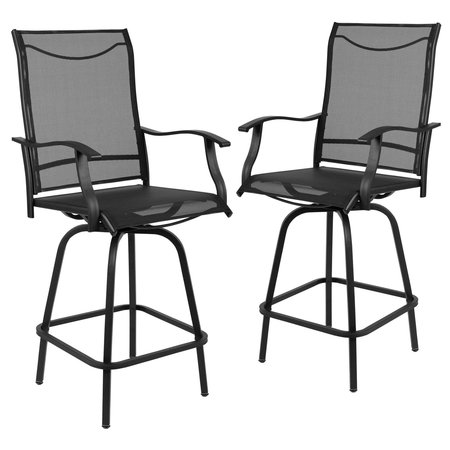 Flash Furniture 2PK Outdoor Stool - 30 inch Patio Bar Stool, Black 2-ET-SWVLPTO-30-BK-GG